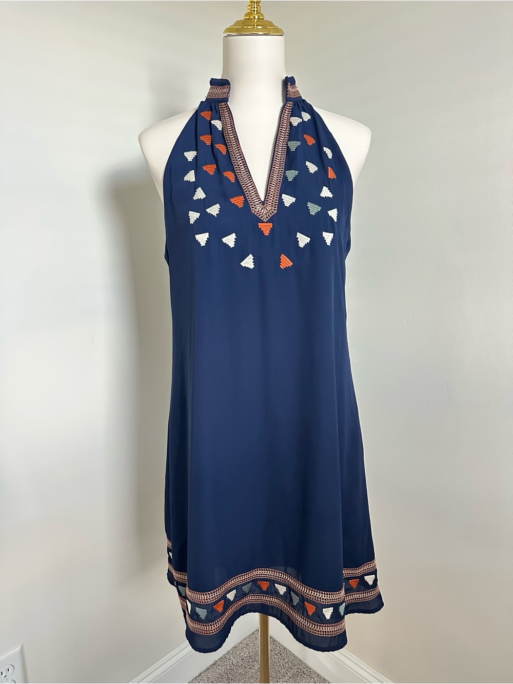 THML Embroidered Navy Sleeveless Dress